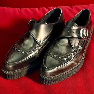 T.U.K. Grey Rub Off Pointed Toe Buckle Creeper